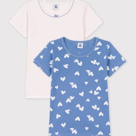 LOT 2 TEE SHIRT COEURS BLEU/A0GQC